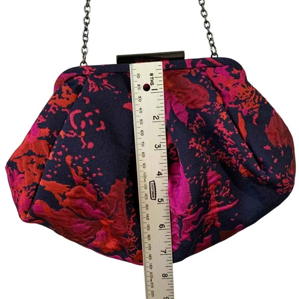 Chico’s brocade navy purple, red, and fuscia pleated‎ shoulder evening bag. - Picture 8 of 12